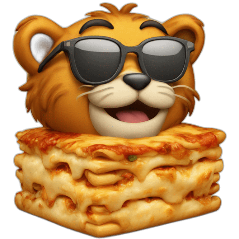 Garfield with sunglasses eating a lasagna emoji