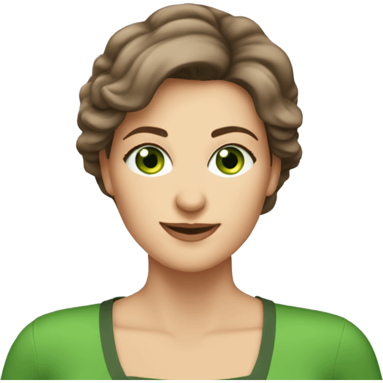 40 year old pretty Caucasian woman with brown hair to shoulders green eyes at workl emoji