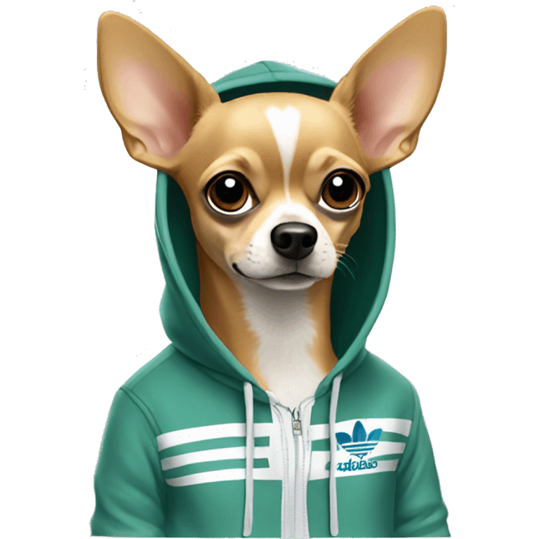 Make a chihuahua dog wearing and Adidas hoodie emoji