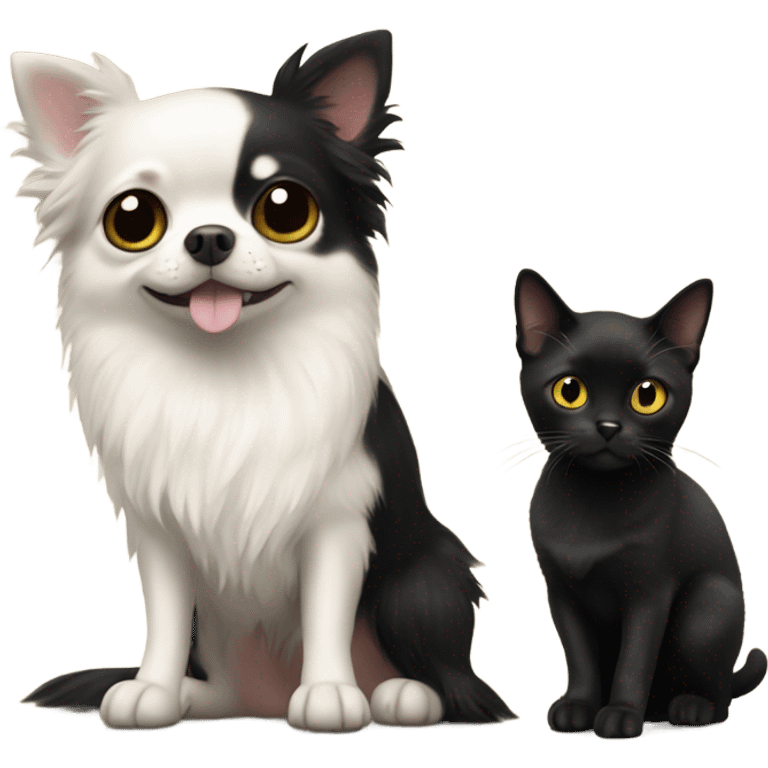 Fluffy chihuahua with black cat emoji