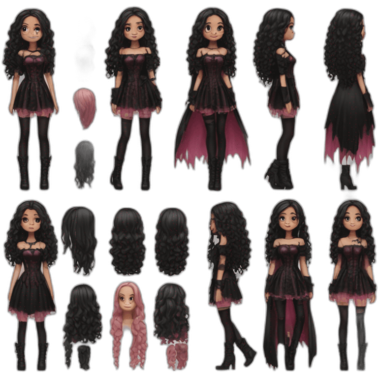 Pink and black gothic clothes, light Brown skin girl, full body, long hair, red and black hair emoji