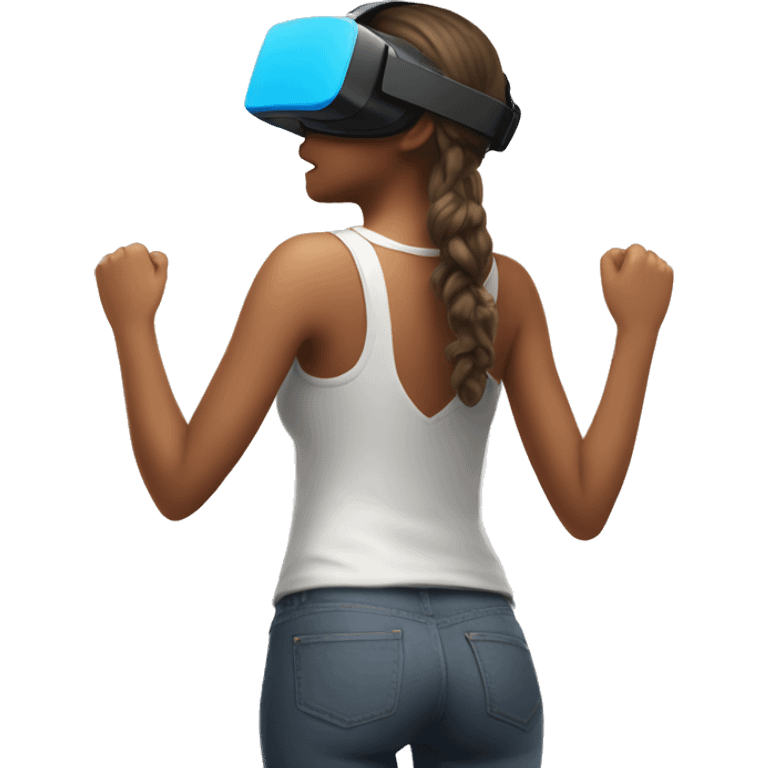 a girl winning a VR game facing the wall and showing her back emoji