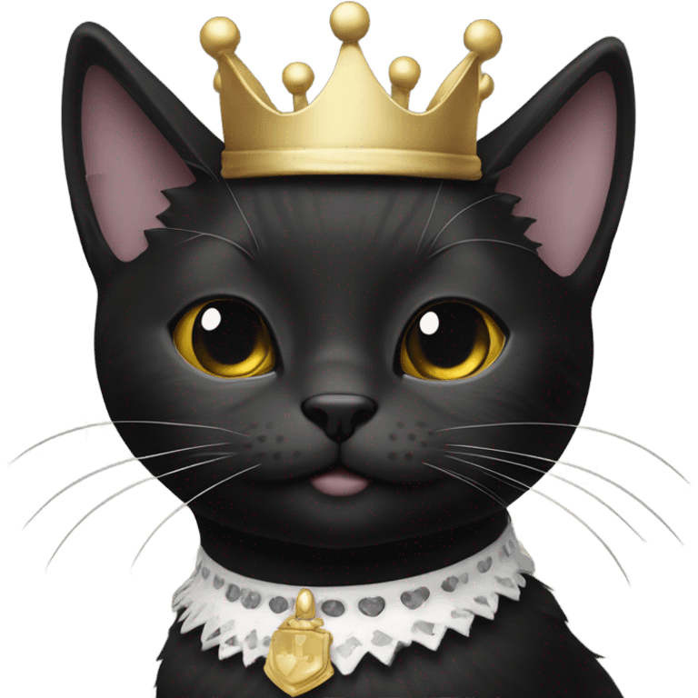 All Black kitty with white patch on front of neck with them of royalty emoji