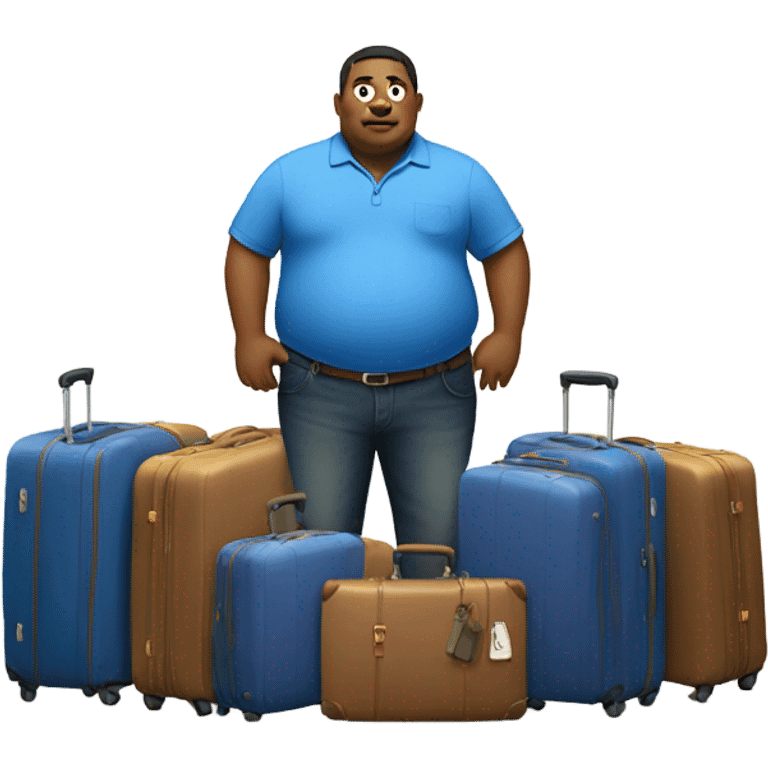 Fat guy in blue shirt with suitcases  emoji