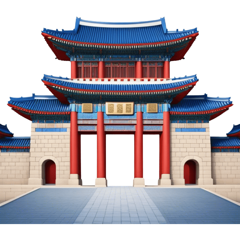 ​Cinematic Realistic Gwanghwamun Gate, depicted as a majestic historic gateway with traditional Korean architectural details, vibrant red and blue accents, and intricate carvings, set against a backdrop of modern Seoul under dynamic, natural lighting that highlights its timeless grandeur, emoji