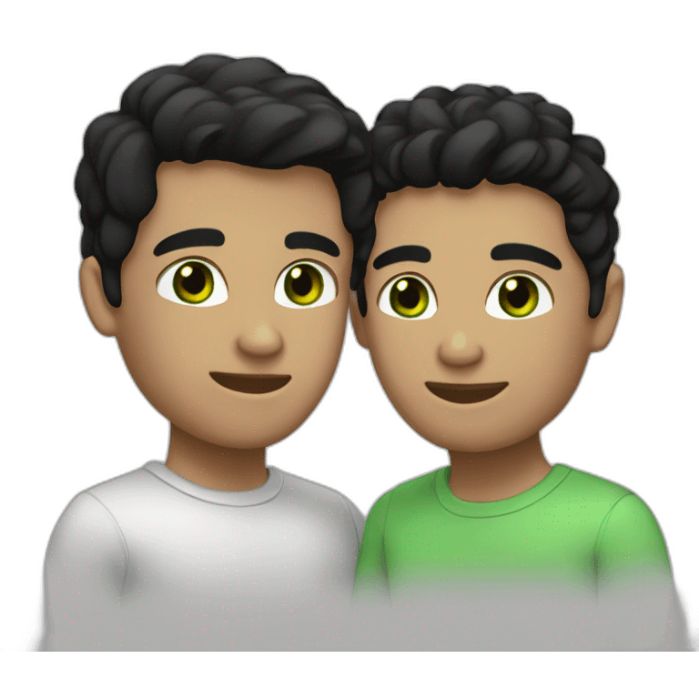 Gay couple, white with black hair and green eyes, black woth black hair and black eyes emoji