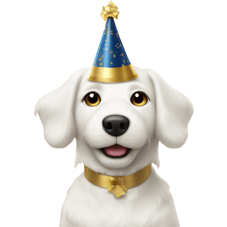 White dog celebrating New Year’s Eve emoji