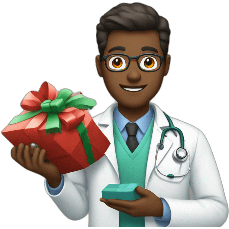 doctor holding a Christmas present emoji