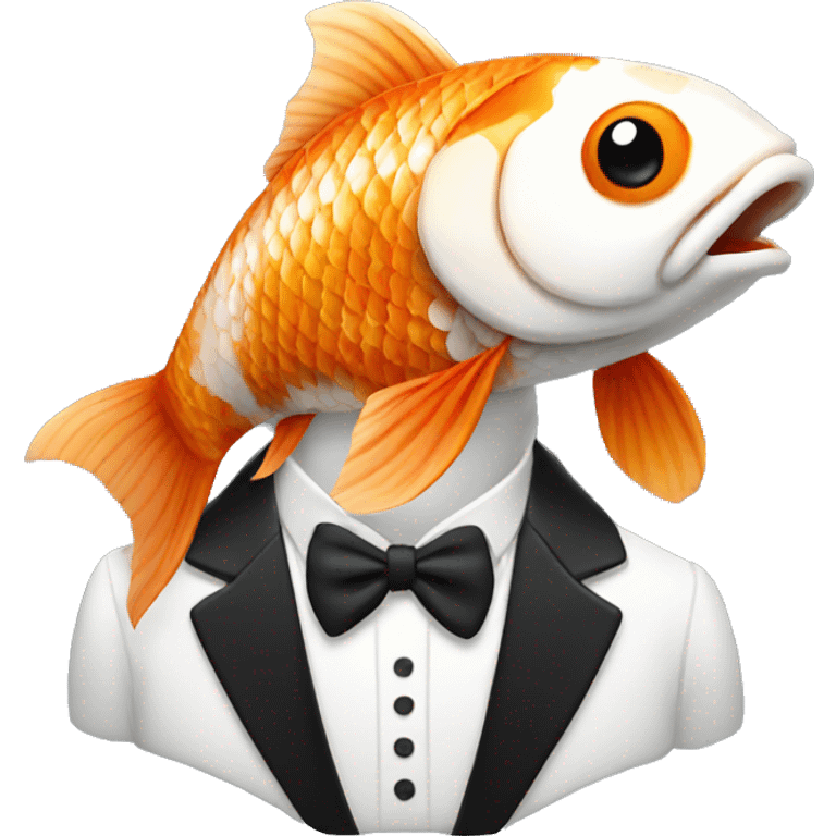 Koi fish wearing a black tuxedo  emoji