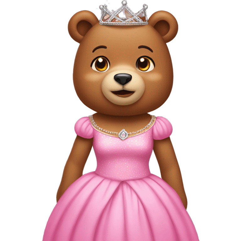 Bear wearing a tiara and pink dress emoji