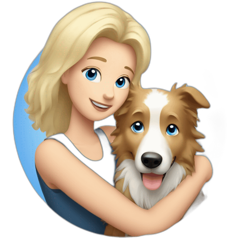 Blond hair with blue eyes mom hugging border collie emoji