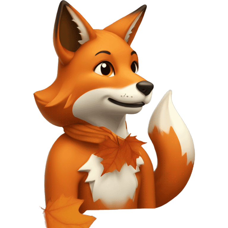 fox holding an autumn maple leaf emoji