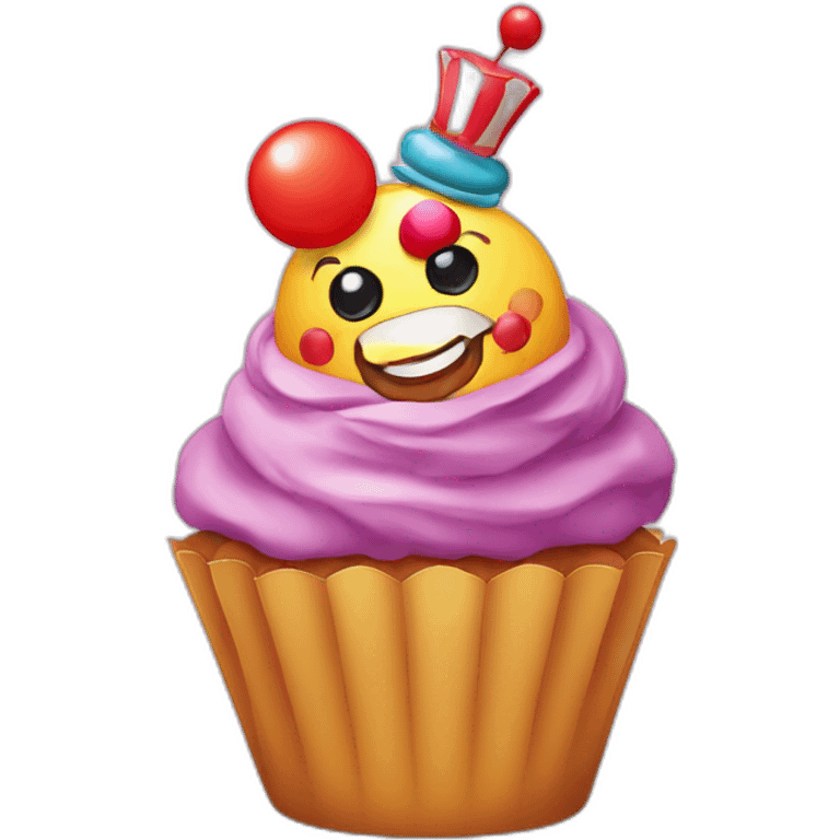 Happy cupcake with a clown sitting on it  emoji