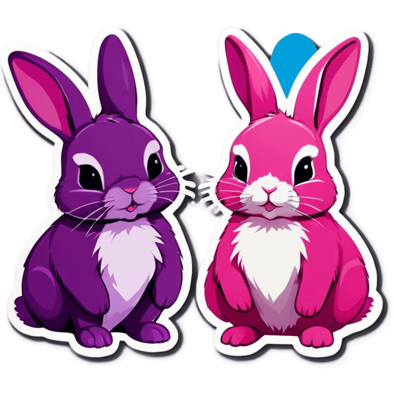 Purple female rabbit and pink male rabbit emoji