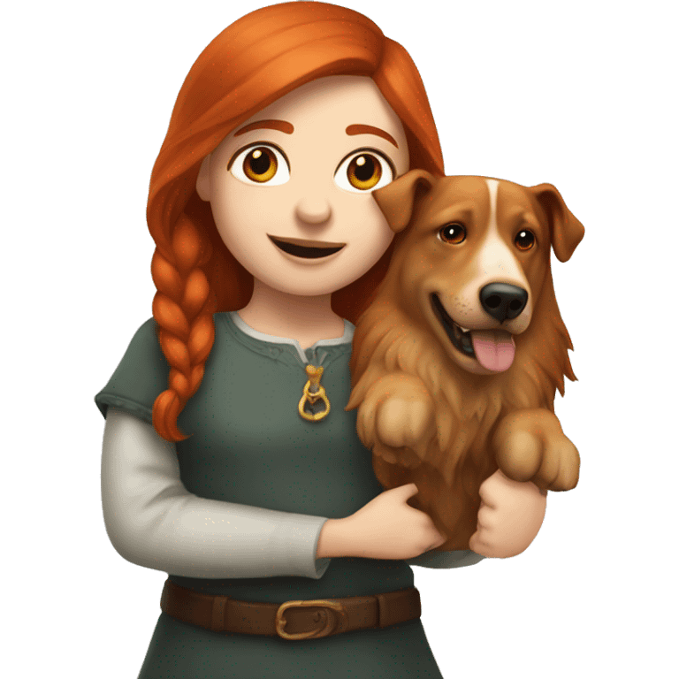 girl druire redhead dwarf with big dog
 emoji