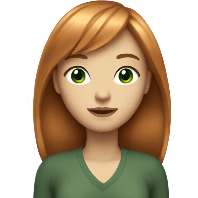 Beautiful girl with ginger straight hair green eyes and bangs  emoji