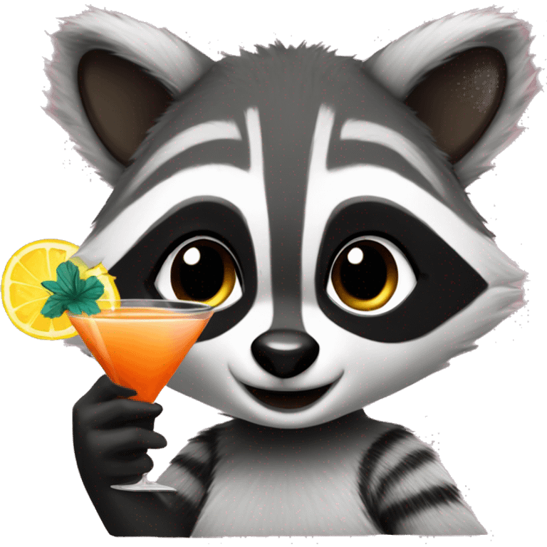 A girly raccoon holding a cocktail emoji