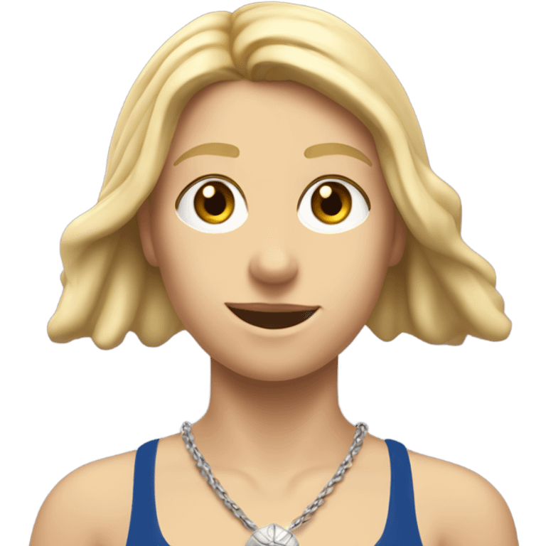 A girl with long blonde hair with wide shoulders wearing a Great Britain rowing swimming suit and has small muscles and add a necklace that has a sea shell pendant on it. She must have a  necklace around the neck and the pendant is on her chest emoji