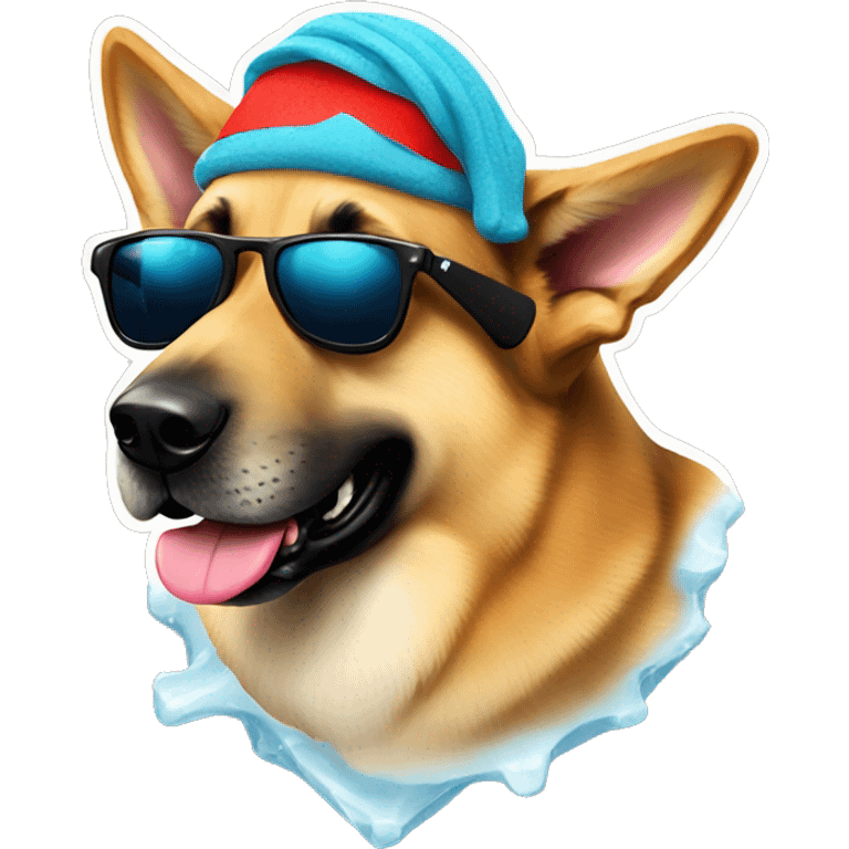 German Shepard dog with sunglasses and ice cram emoji