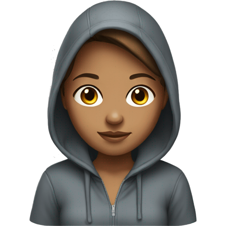 A girl with brown hair and tan skin wearing a hoodie  emoji