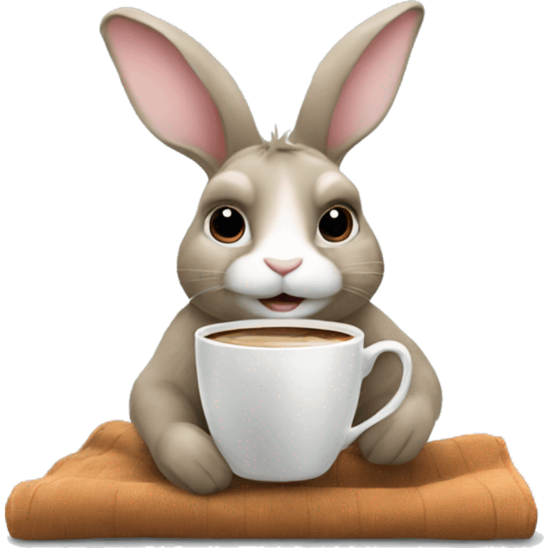 Rabbit with coffee and blanker emoji