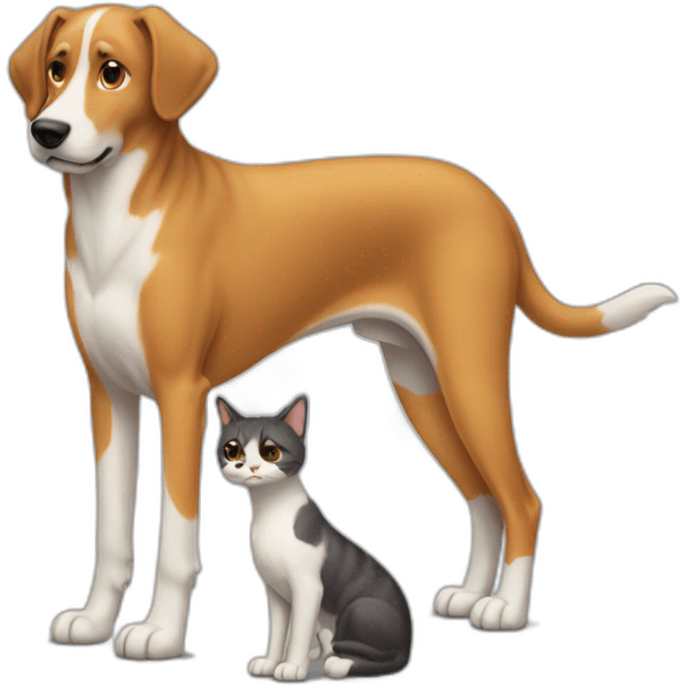 Tall dog small cat looking at each other emoji