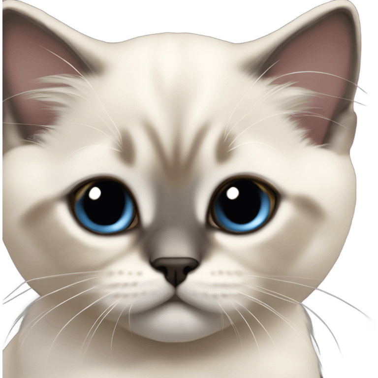 a sacre de birmanie kitten of 7 months small face, some sports of dark on the ears and face, laying on a shoulder emoji