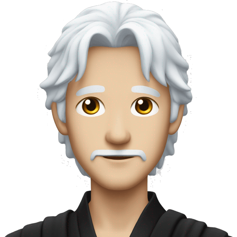 Japanese white haired guy with crystal blue eyes and black robes  emoji