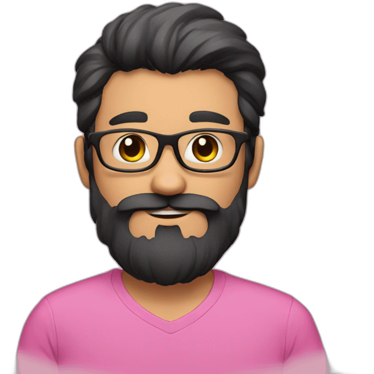 bearded cat man with glasses and pink shirt and black hair  emoji