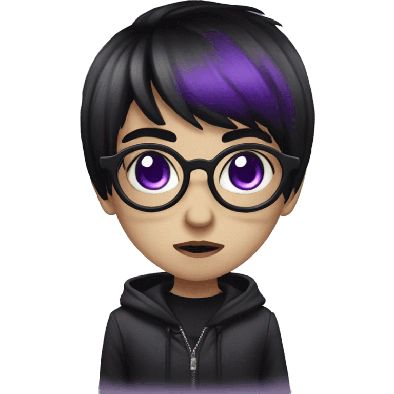 Goth black hair glasses purple eyes cute skinny  emoji