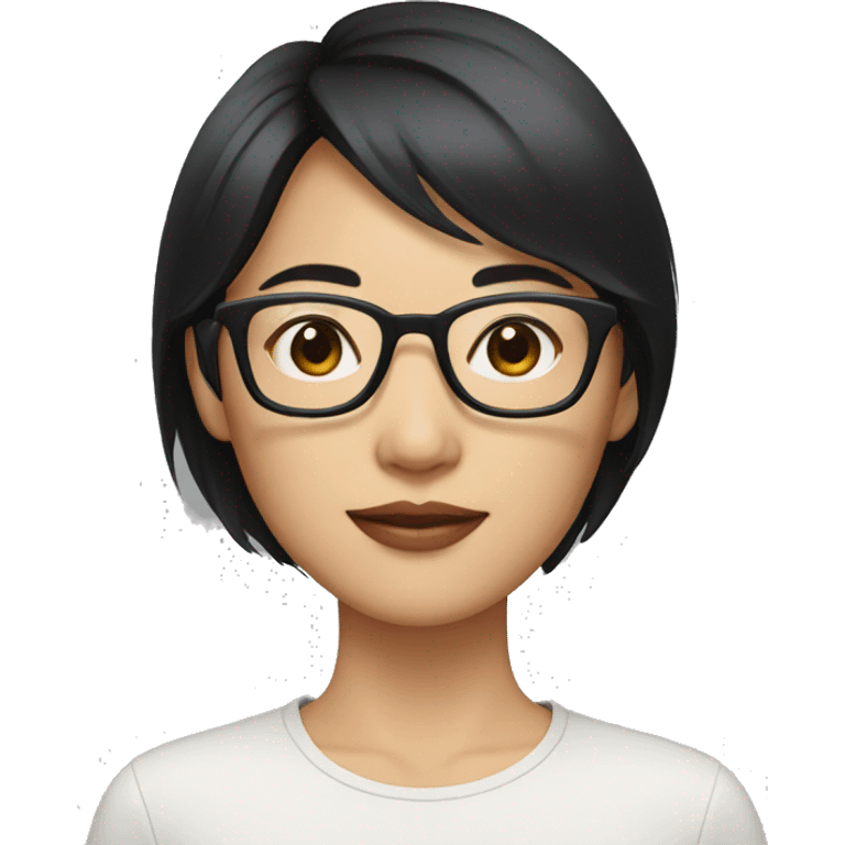 An asian woman with black hair short hair wearing clear glasses and no lipstick  emoji