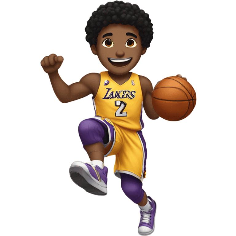 smiling boy with black hair dunking in Lakers uniform  emoji