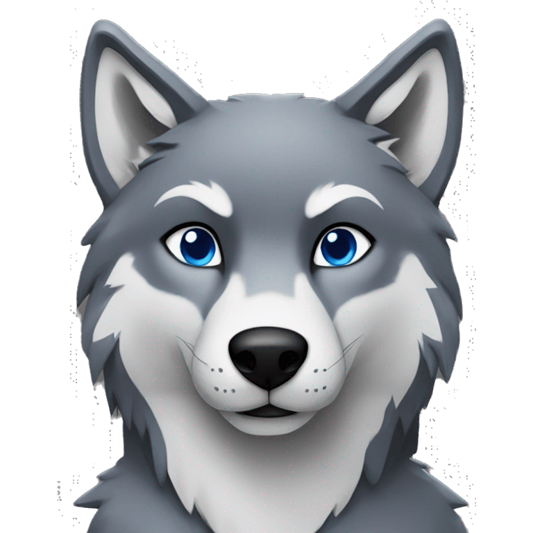 Full-body Grey wolf with black paws, black muzzle, black tail. with blue eyes. full body emoji