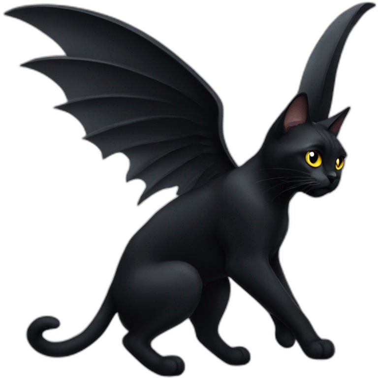 A black cat with rad eyes and wings emoji