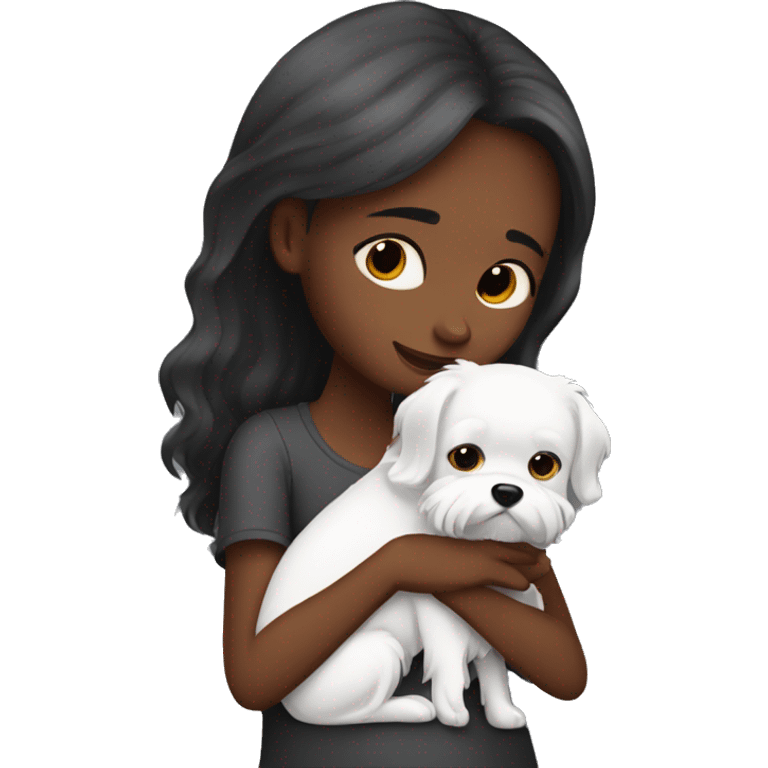 Dark red hair girl hugs  her maltese black dog emoji