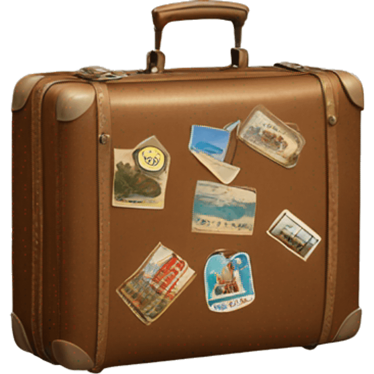 suitcase with vintage travel stickers emoji