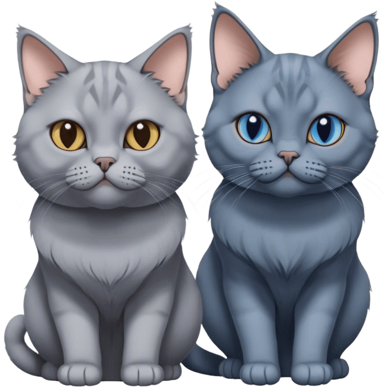 Three cat heads: British Shorthair Blue, with large cheeks, Maine Coon with fluffy fur and expressive eyes, Sphynx with smooth skin and prominent features, minimalistic, on a white background, no extra details. emoji