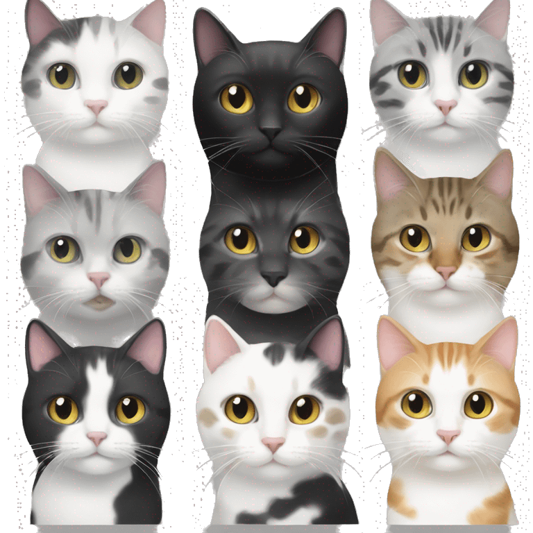 Black cat, black and white spotted cat, gray and white tabby cat emoji