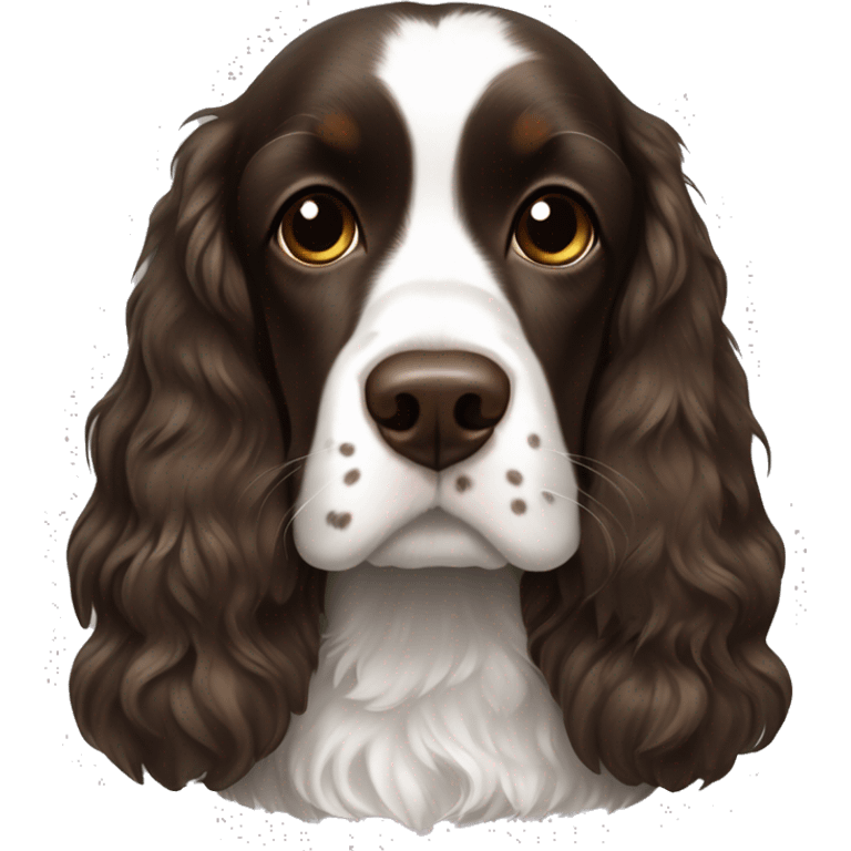 Dark brown Cocker spaniel with white patch and white brunette girl emoji