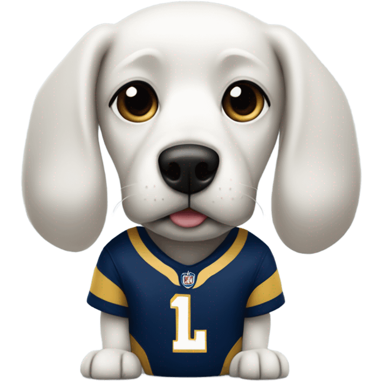 White dog wearing LA rams uniform emoji