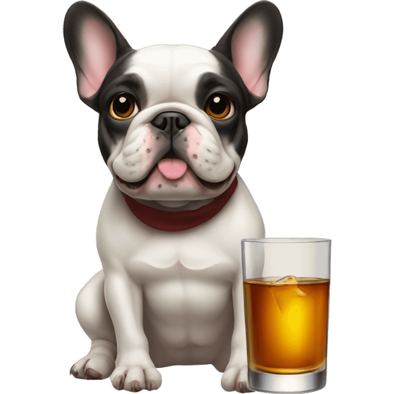 French bulldog with a bottle of whiskey emoji