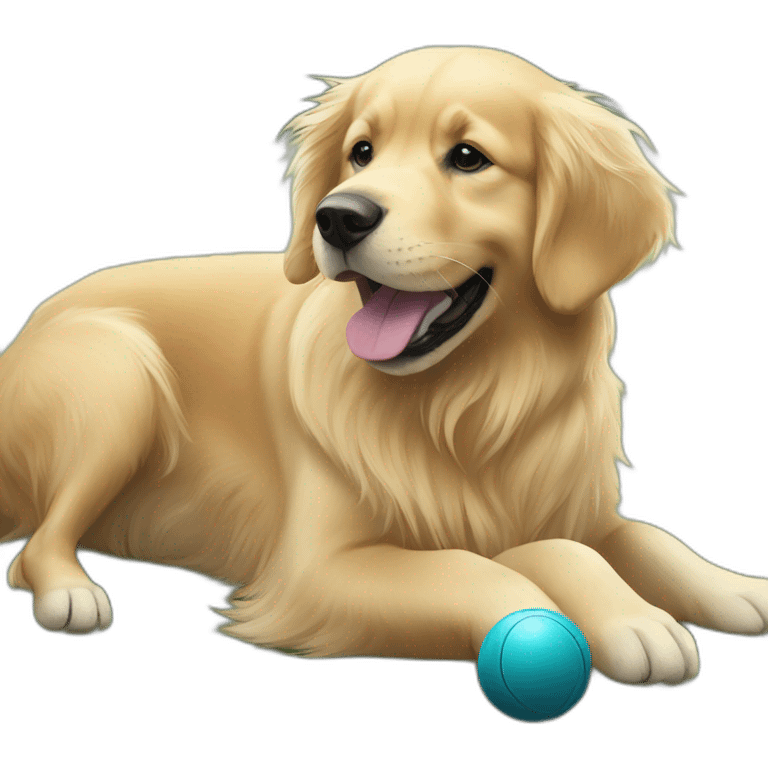 A golden retriever named Enzo playing with ball emoji