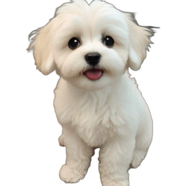 White maltipoo with  emoji