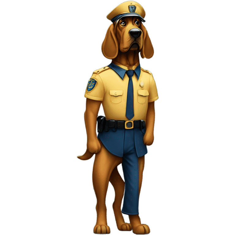 Full body Gold and blue bloodhound as a policeman directing traffic.  emoji