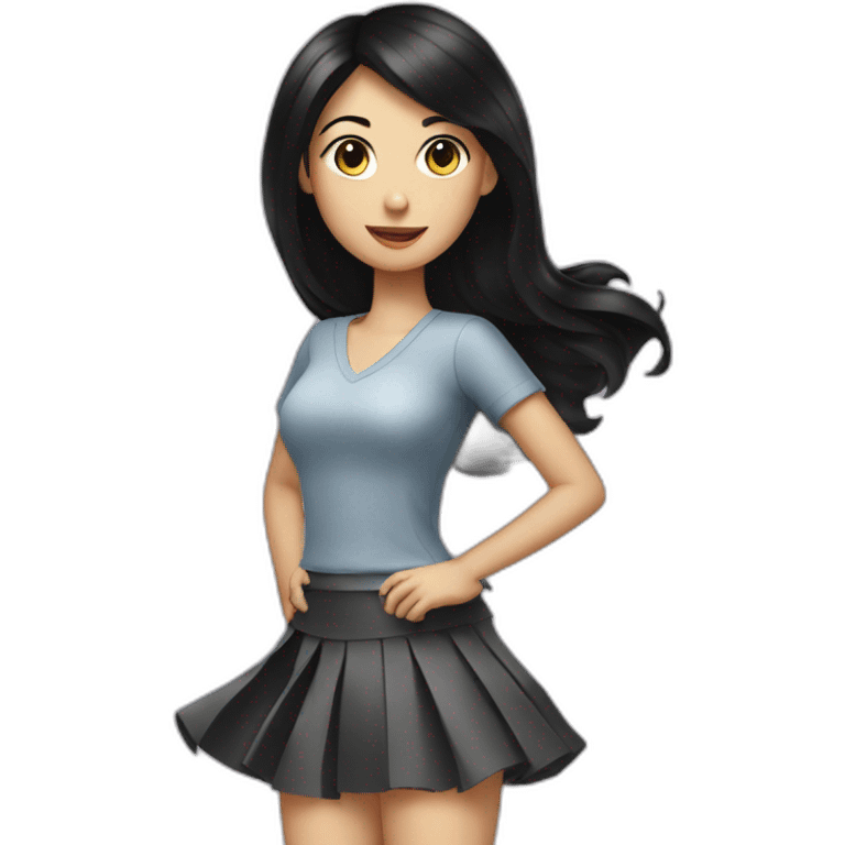 girl with black hair sews a shiny skirt emoji