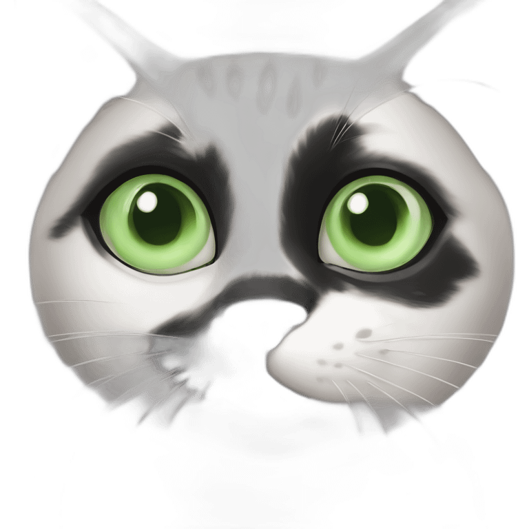 black and white cat pink nose green eyes emoji