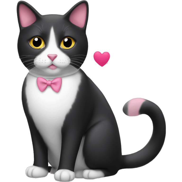 Tuxedo cat with pink hearts emoji