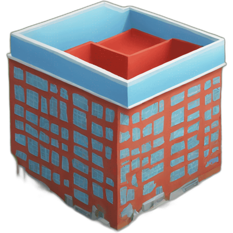 District with large blue and red building at the base emoji