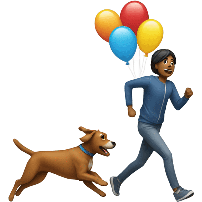 Someone running with a dog and a balloon emoji