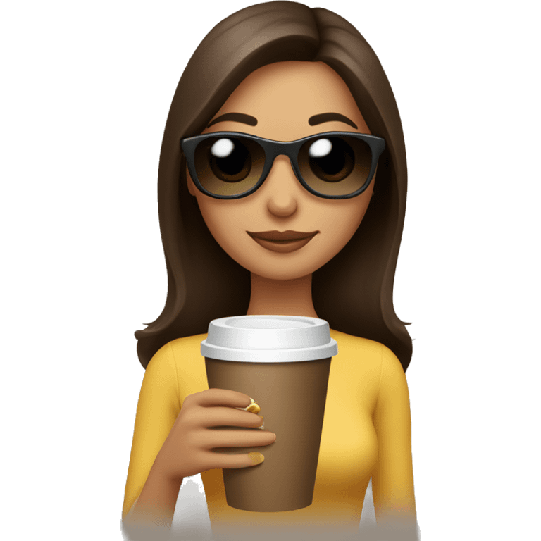 Cute brunette woman holding her coffee wearing sunglasses emoji